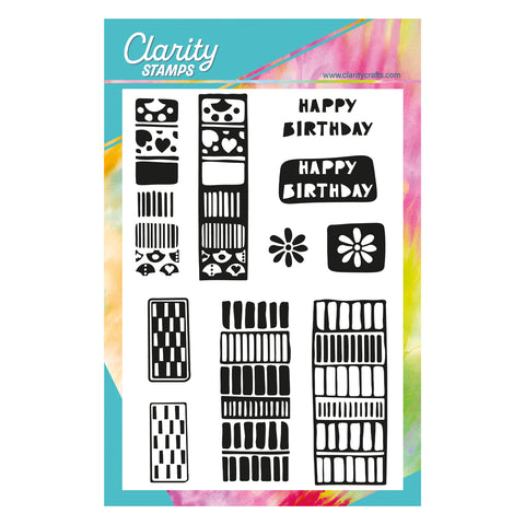 Block Print Happy Birthday Elements - Two Way Overlay A5 Stamp Set
