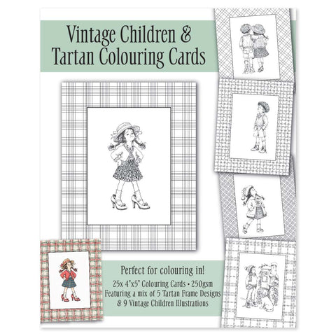 Vintage Children Tartan Frames 4" x 5" Colouring Cards