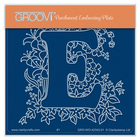 Linda's Floral Alphabet - Letter E A6 Square Groovi Plate