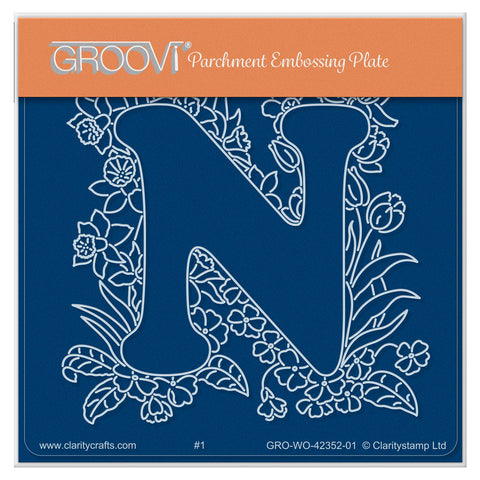 Linda's Floral Alphabet - Letter N A6 Square Groovi Plate