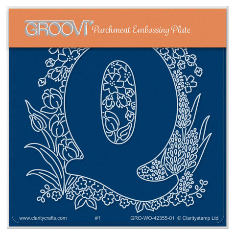 Linda's Floral Alphabet - Letter Q A6 Square Groovi Plate