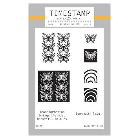 Timestamp Creations by Janice Phillips - Butterfly Tiles A6 Stamp Set