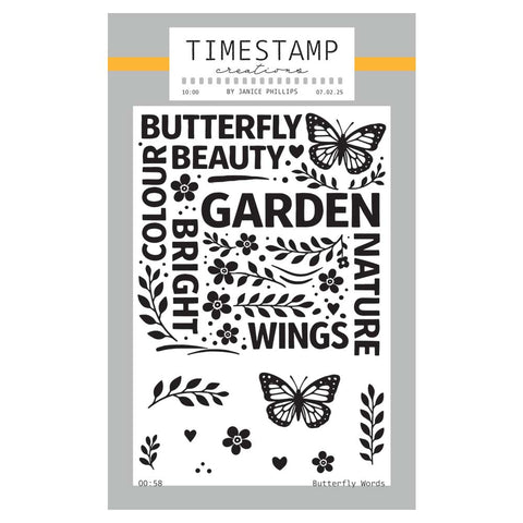 Timestamp Creations by Janice Phillips - Butterfly Words A6 Stamp Set