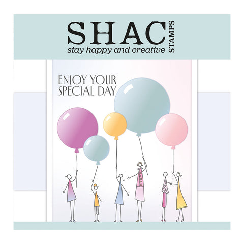 Barbara's SHAC Balloons & Tall People A5 Square Stamp & Mask Set