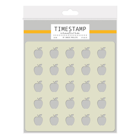 Timestamp Creations by Janice Phillips - Apple Background 5" x 5" Stencil
