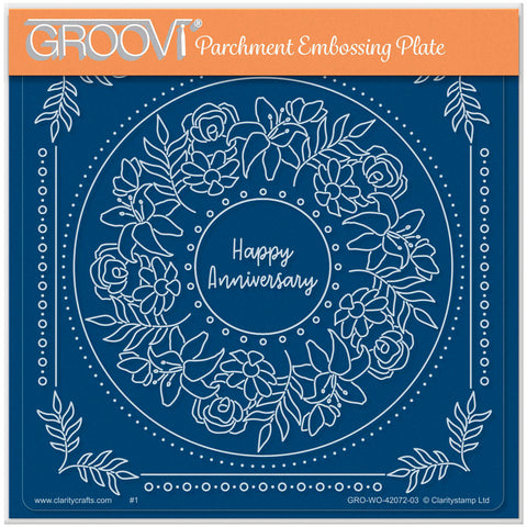 Happy Anniversary Round Floral Frame A5 Square Groovi Plate