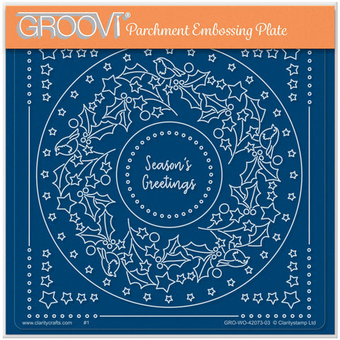 Season's Greetings Round Floral Frame A5 Square Groovi Plate