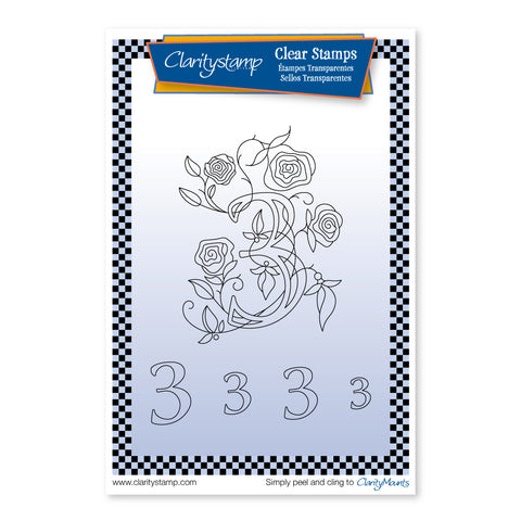 Floral Numbers - 3 Unmounted Clear Stamp Set