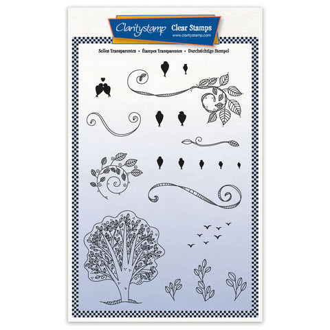 Barbara's SHAC Woodland Birds on a Wire - A5 Stamp Set & Mask