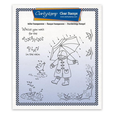 Linda's Children - Spring - Boy in the Rain - A5 Square Stamp & Mask Set