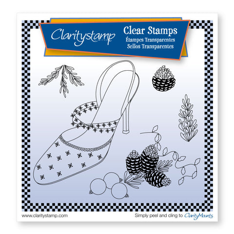Cherry's Stiletto Shoe & Pine Cones + MASK Unmounted Clear Stamp Set