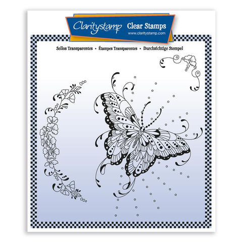 Cherry's Butterfly & Floral Flourish Unmounted Clear Stamp Set