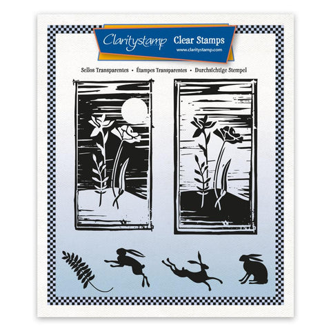 Barbara's Linocut - Midnight Rose A5 Square Unmounted Stamp Set