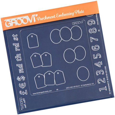 Numbers, Ovals & Tags A6 Square Groovi Plate Inset