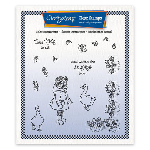 Linda's Children - Autumn -Girl With Geese - A5 Square Stamp & Mask Set