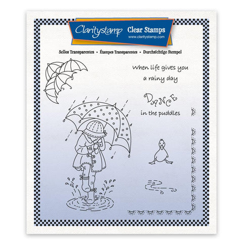 Linda's Children - Spring - Girl Dance in the Puddles - A5 Square Stamp & Mask Set
