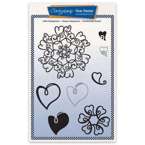 Barbara's Love Heart Doodle Round A5 Unmounted Stamp Set