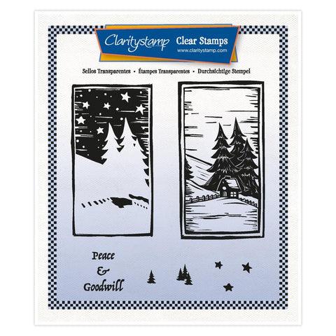 Barbara's Winter Linocut - Log Cabin - A5 Square Unmounted Stamp Set