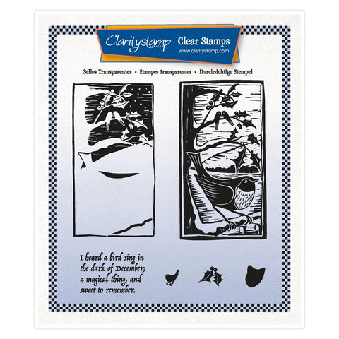 Barbara's Winter Linocut - Robin - A5 Square Unmounted Stamp Set