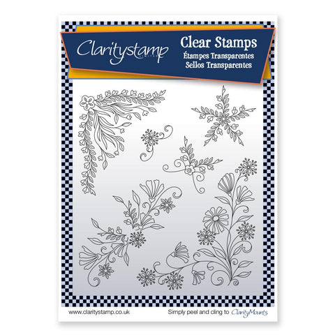Tina's Floral Swirls & Corners 1 <br/> Unmounted Clear Stamp Set