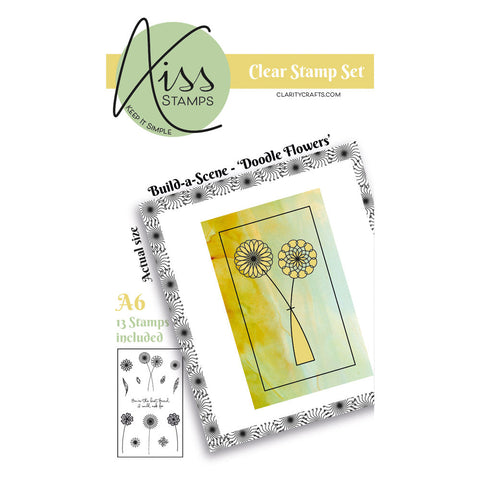 Kiss by Clarity - Build-a-Scene Doodle Flowers A6 Stamp Set