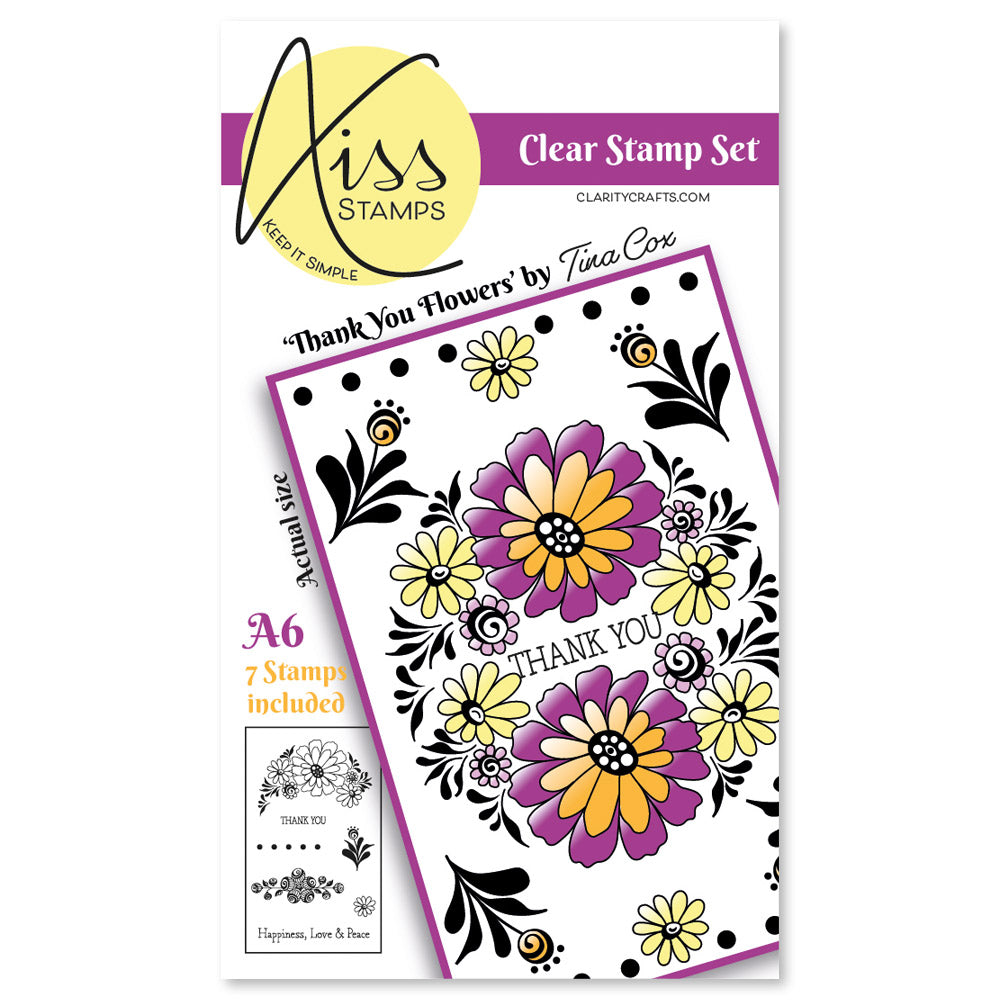 KISS by Clarity Tina's Thank You Flowers A6 Stamp Set Claritystamp