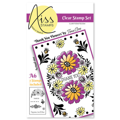 KISS by Clarity - Tina's Thank You Flowers A6 Stamp Set