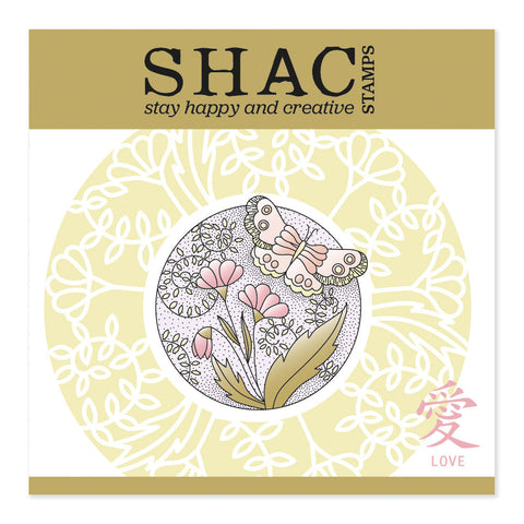 Barbara's SHAC Love - Japanese Flowers & Butterflies A5 Square Stamp & Mask Set