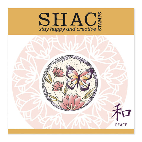 Barbara's SHAC Peace - Japanese Flowers & Butterflies A5 Square Stamp & Mask Set