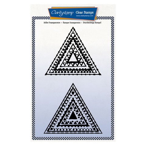 Barbara's Leafy Triangles Block Print - Two Way Overlay A5 Stamp Set