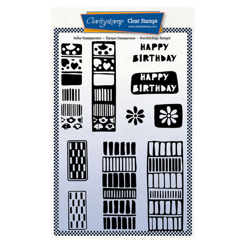 Barbara's Happy Birthday Elements Block Print - Two Way Overlay A5 Stamp Set