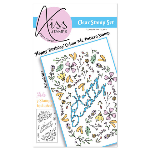 KISS by Clarity - Jazz's Happy Birthday Colour Me Pattern A6 Stamp Set