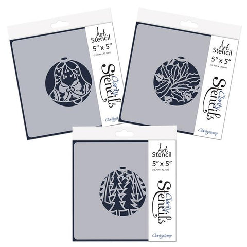 Christmas Baubles Set 1 - Bell, Holly & Pine Forest - 5" x 5" Stencil Set