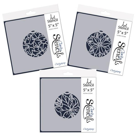 Christmas Baubles Set 2 - Ivy Leaves, Poinsettia & Single Ivy Leaf - 5" x 5" Stencil Set