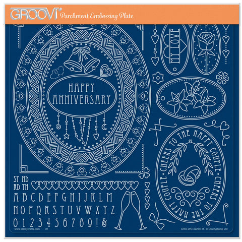 Jazz's Happy Anniversary Toppers & Tags A4 Square Groovi Plate