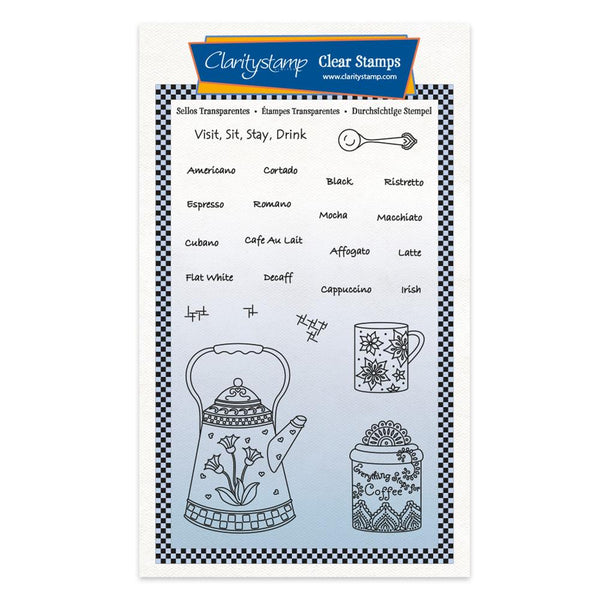 Linda Williams' Visit, Sit, Stay, Drink A6 Stamp & Mask Set – Claritystamp